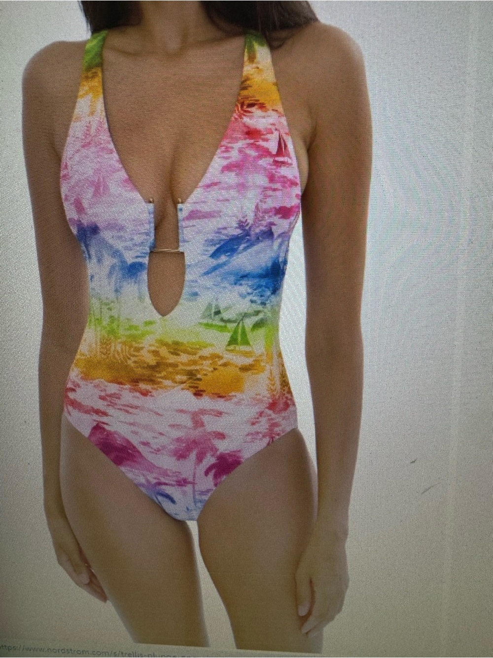 BECCA Multicolor Tie-Dye Halter One-Piece Swimsuit with Front Keyhole